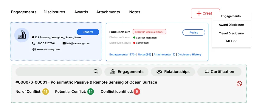 conflict of interest management software dashboard